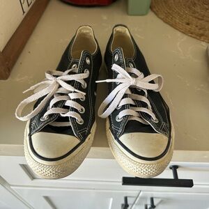 Kids Black Canvas Sneakers with White Laces